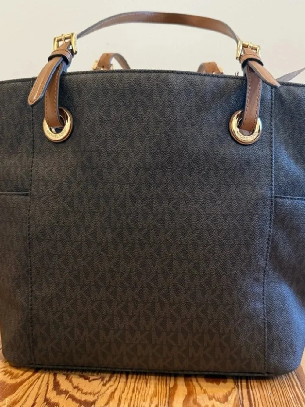 Michael Kors Jet Set Large Travel Shoulder Signature Tote Brown/Tan EUC